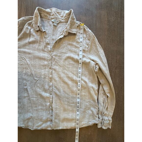ORVIS Tan Button Down Shirt Top Blouse Women size L Linen Blend Tan Striped - Picture 9 of 9